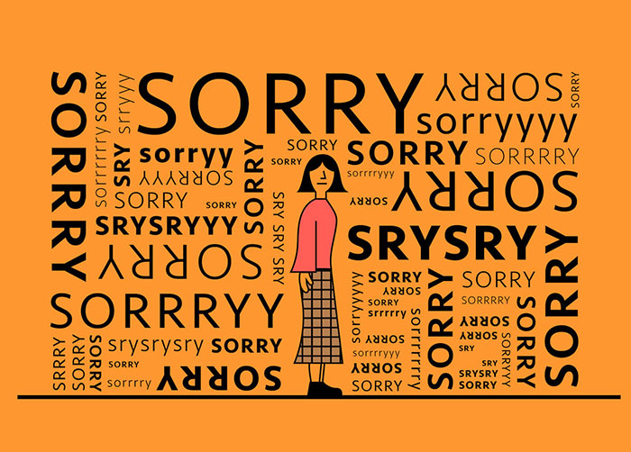 graphic filled with the word sorry