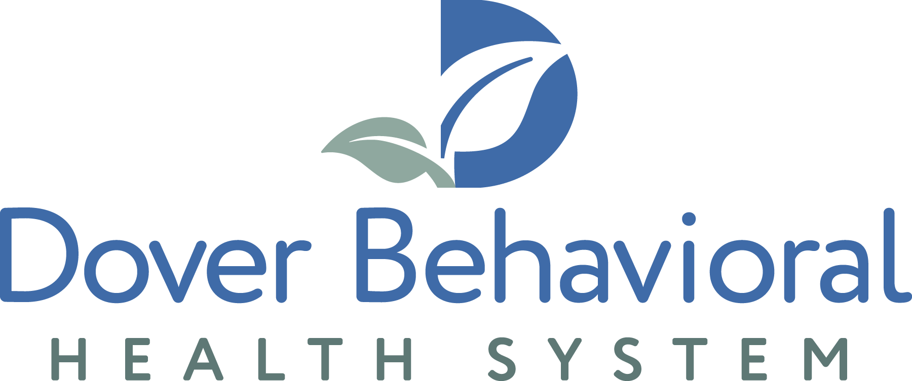 Dover Behavioral Health System logo with a blue circular emblem and green leaves above the blue text.